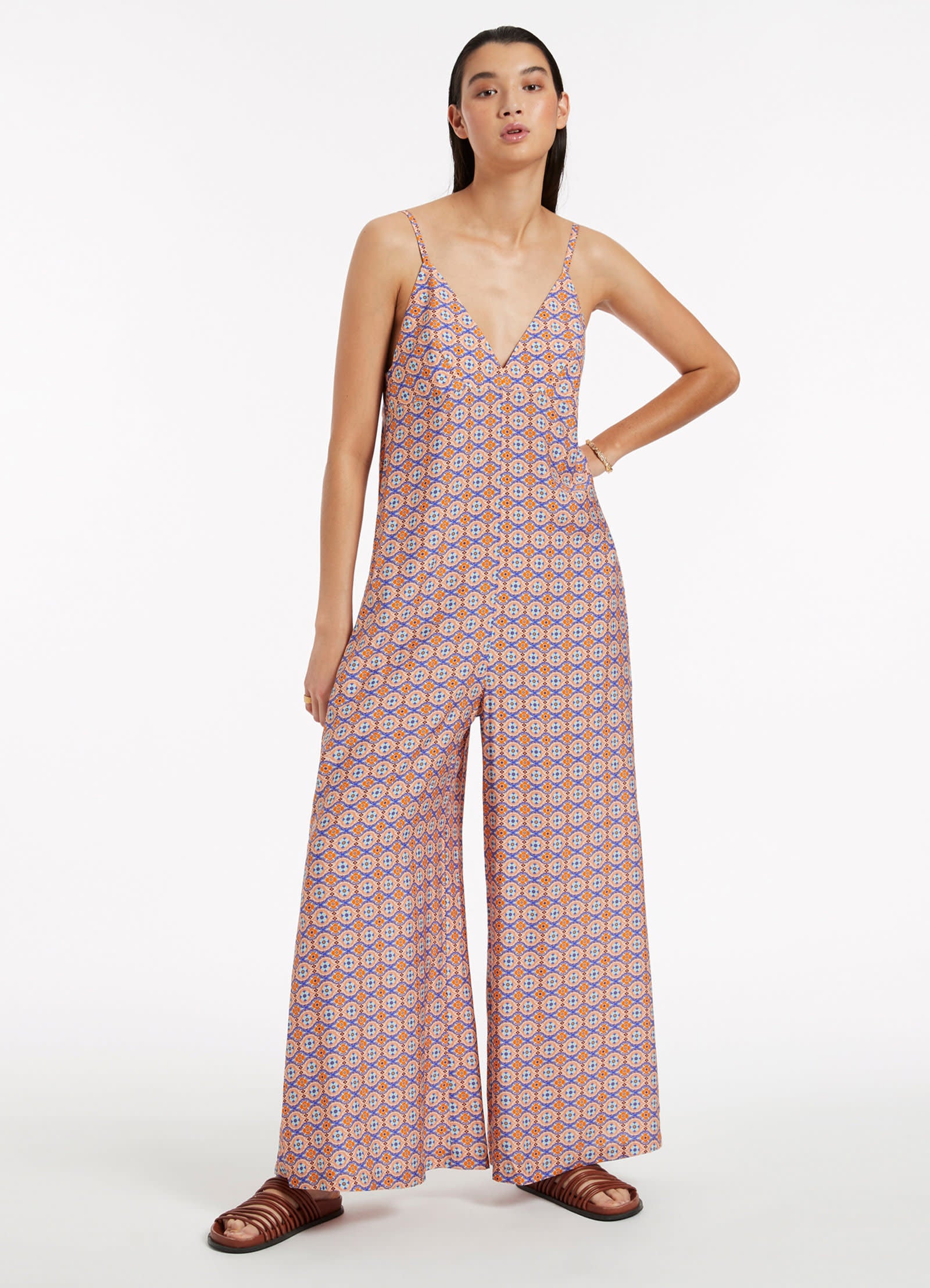 Azura Geo V-Neckline Jumpsuit - Retro Orange - Image 5
