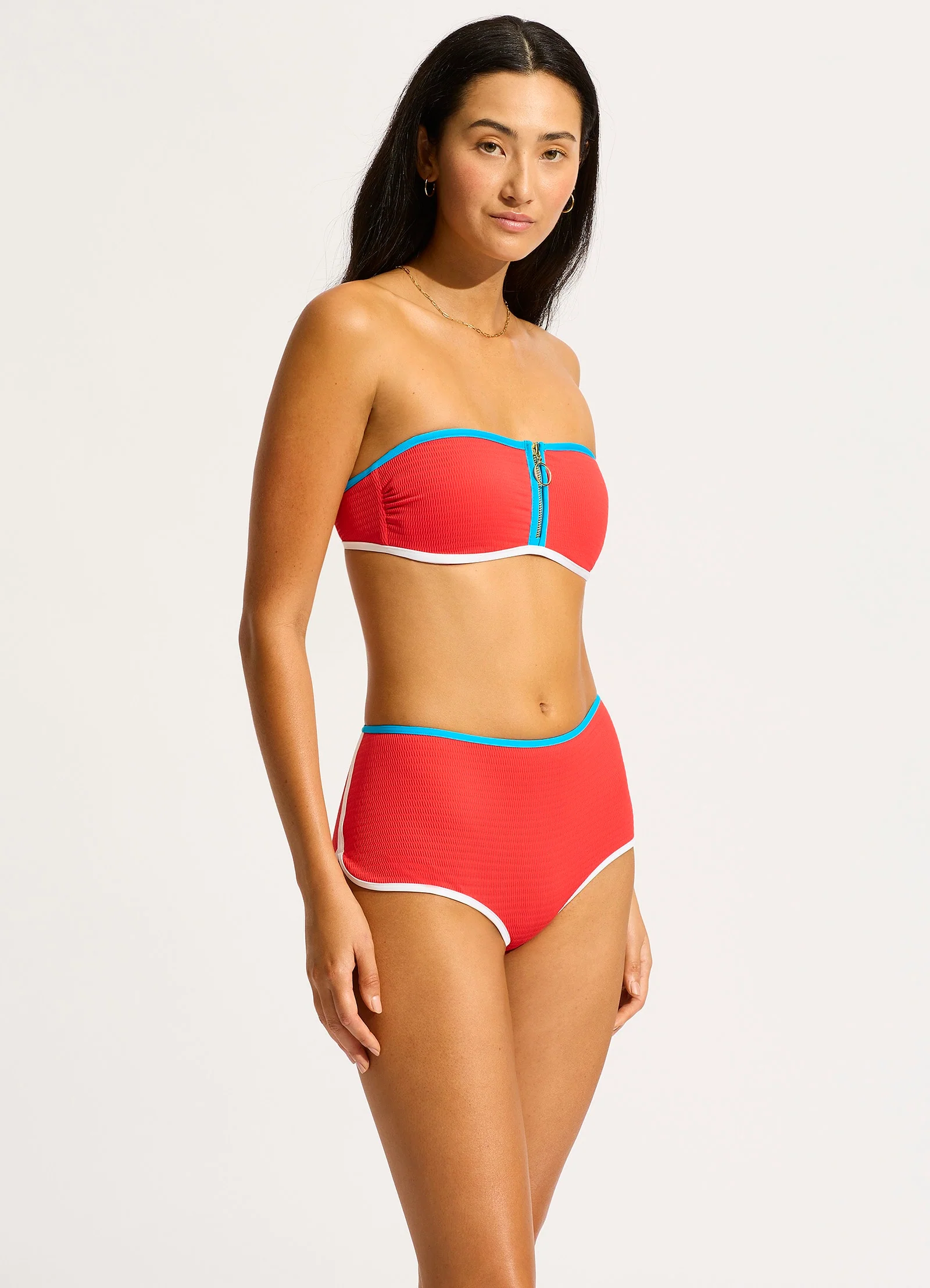 Beach Bound Zip Front Bandeau - Flame - Image 3