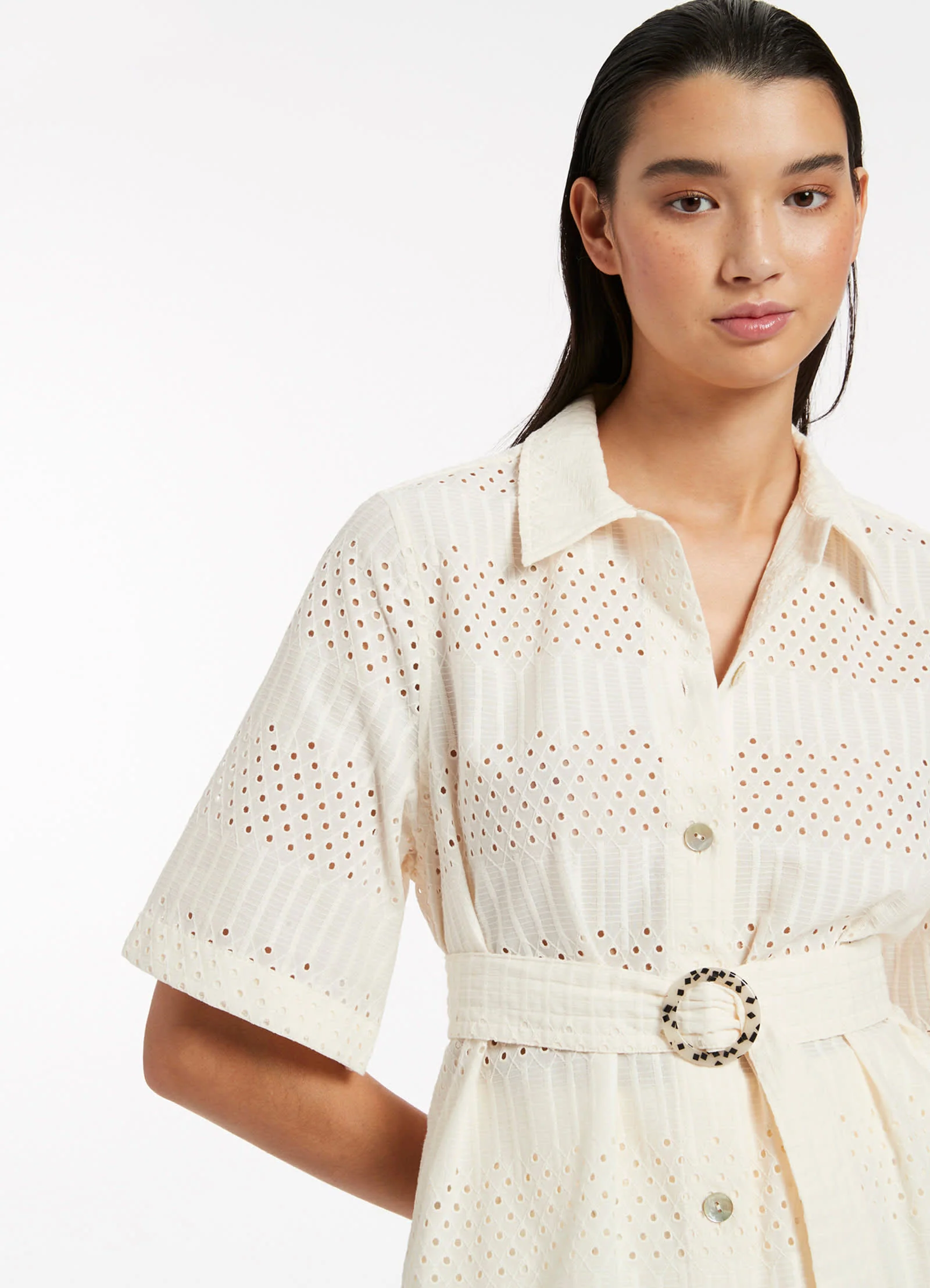 Broderie Short Sleeve Shirt - Cream - Image 5
