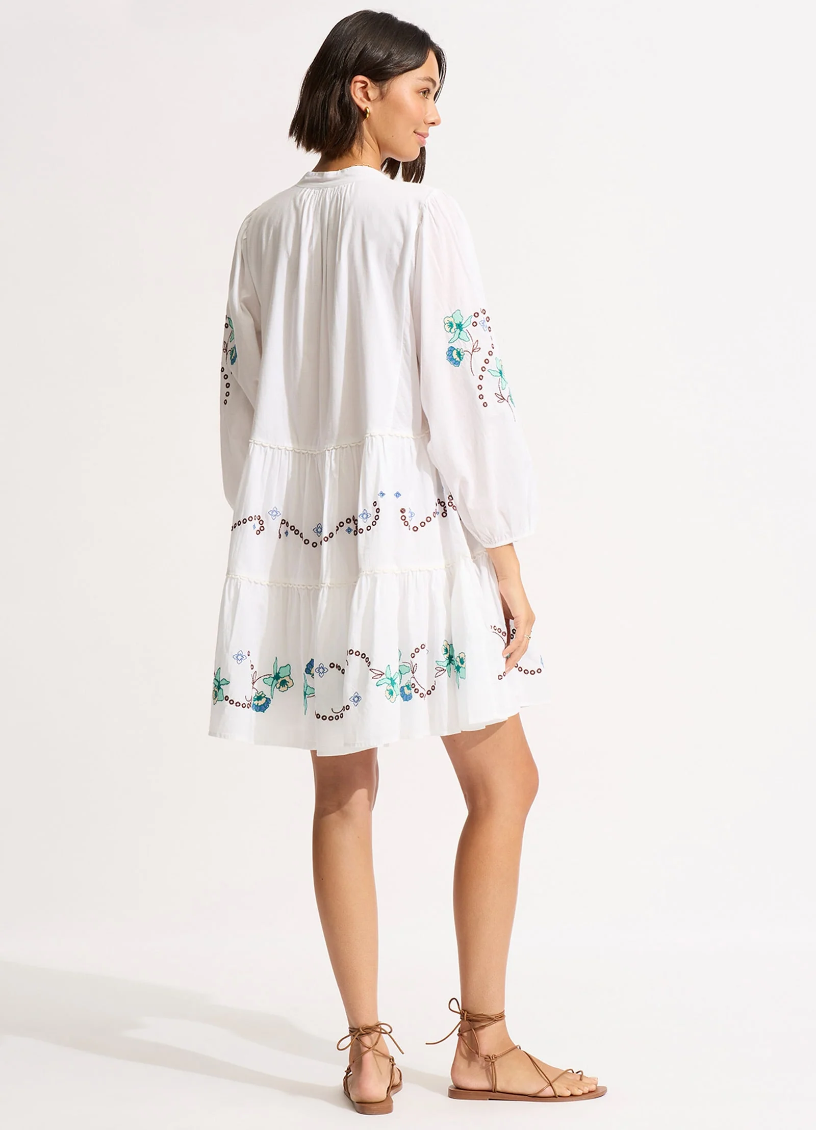 Eden Embroidery Tier Midi Dress - White - Image 3