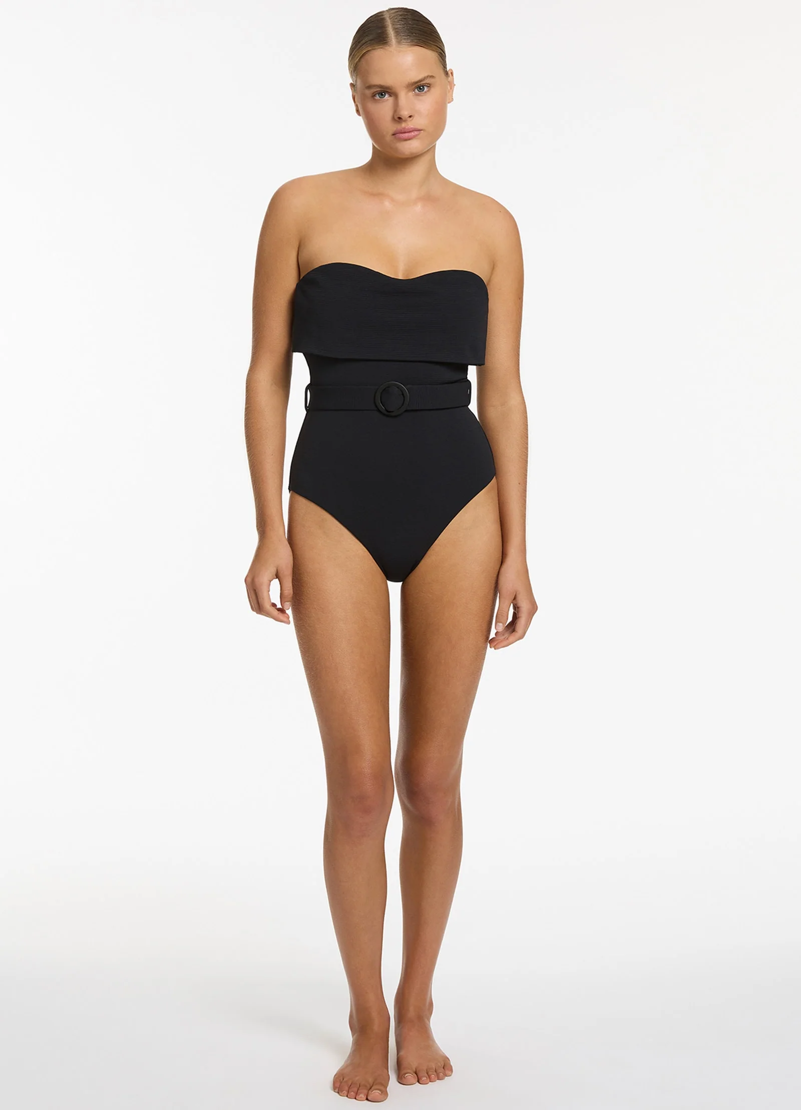 Isla Rib Fold Down Bandeau One Piece - Black - Image 5