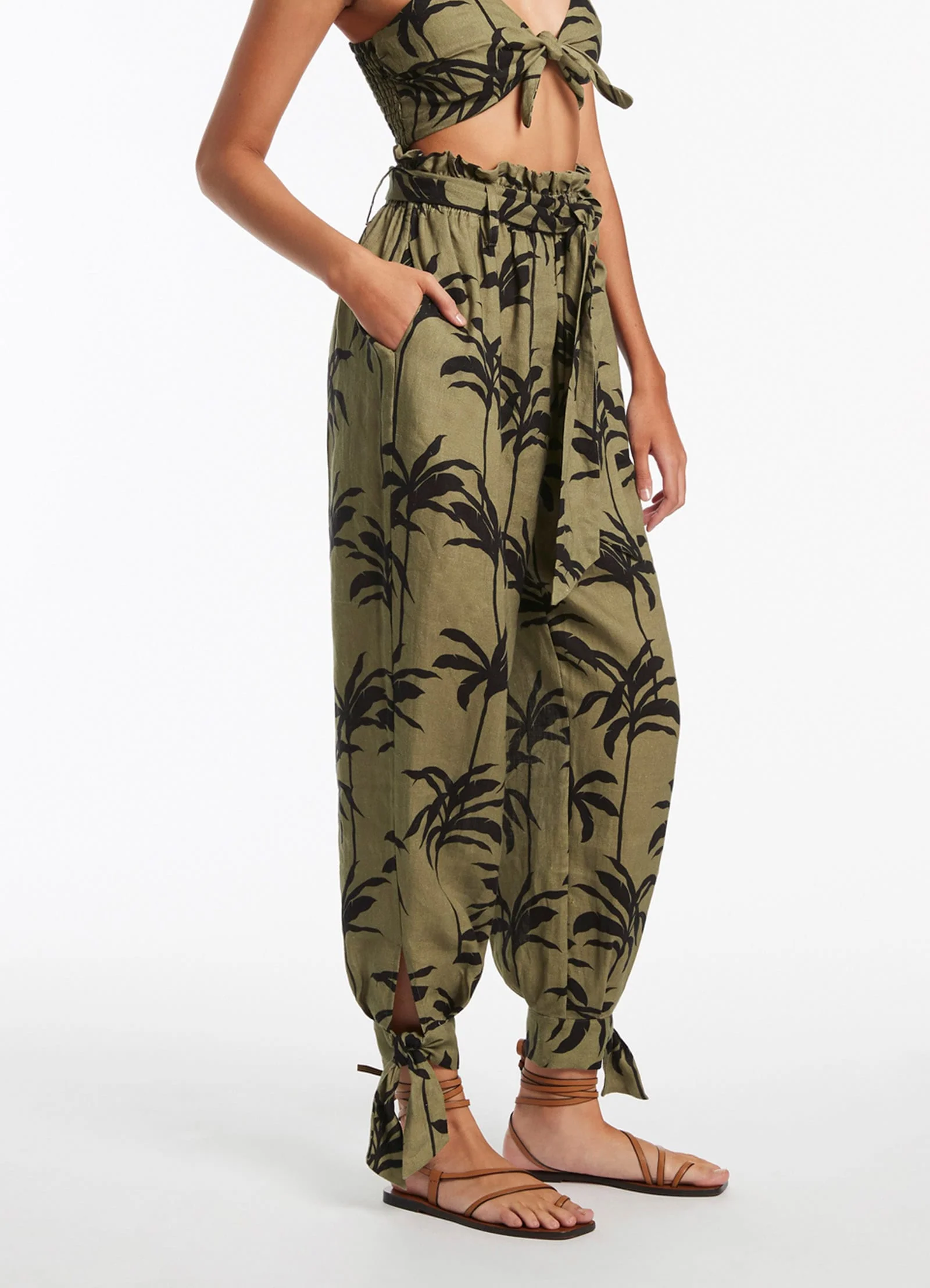 Palme Tie Cuff Pant - Olive - Image 3