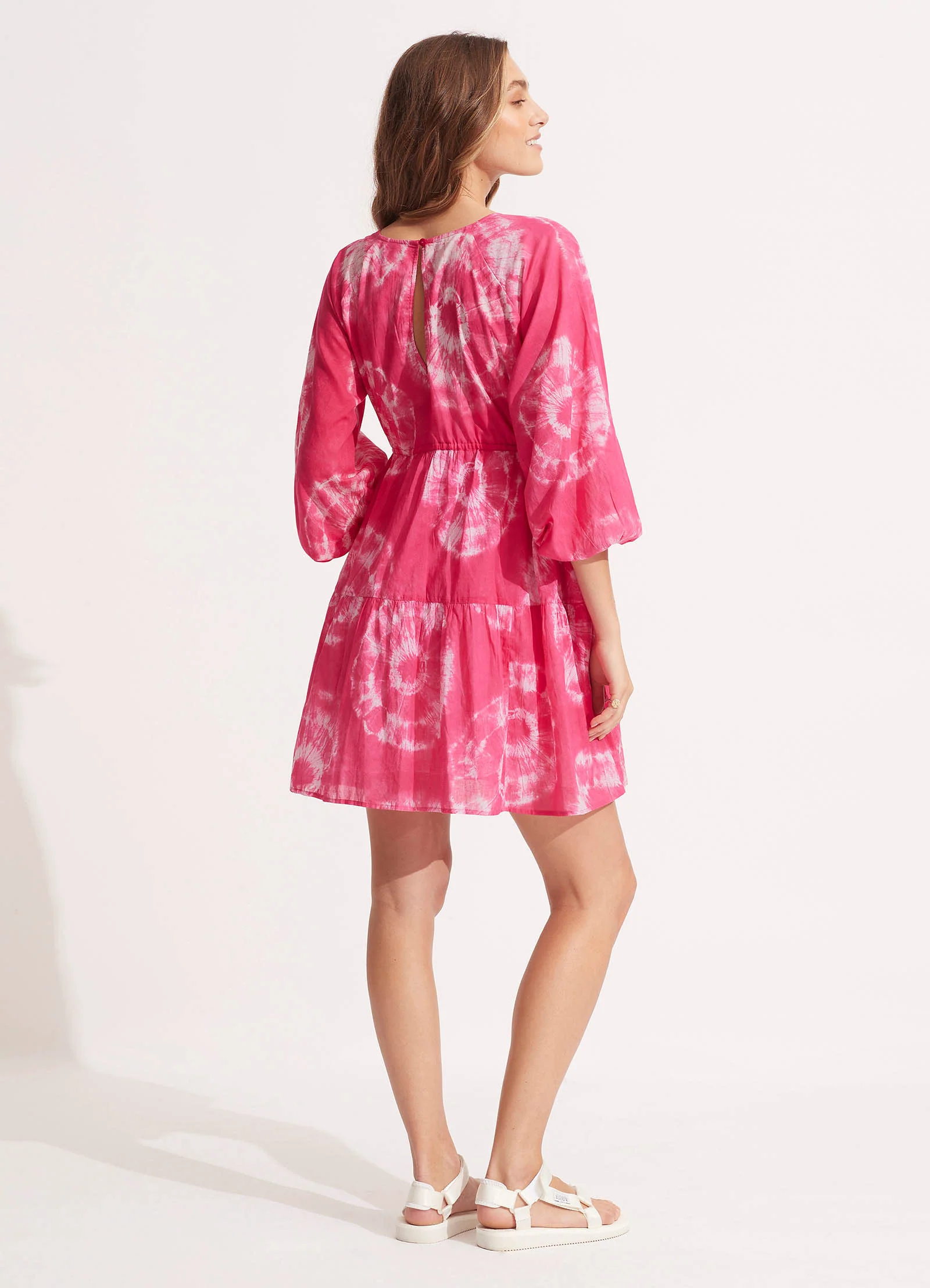 Tie Dye Tier Mini Dress - Rose Pink - Image 3
